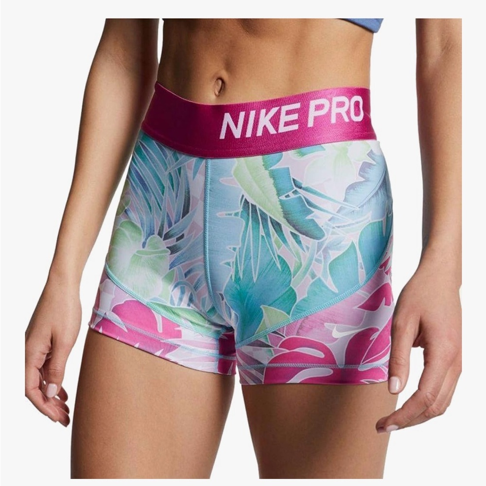Nike Pro Shorts Size Small Excellent condition tropical print w/fuchsia waist